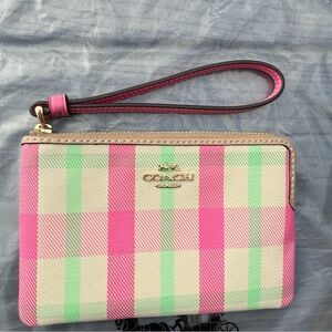 Coach Vibrant Pink and Green Plaid Wristlet